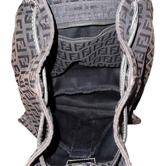 Fendi Brown Zucca Monogram Canvas & Textured Calfskin Leather Vintage Ba… - Picture 9 of 11